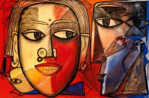 Paresh Maity, PM-0022, The Interaction, 55 x 84 inches, Mixed media on paper, 2012