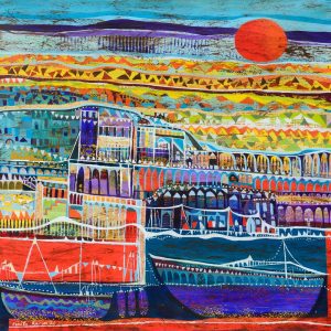 Vinita Karim, VNKM-0067, Beautiful Chaos, 36 x 36 inches, Acrylic, gold, copper on linen, 2021