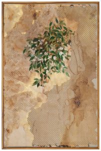 Riddhi Shah, SHAH-0008, Between Bloom and Falling-Parijat, 72 x 48 inches, Gouache, gold pigment and walnut stain on acid free paper & paper cut jali, 2026