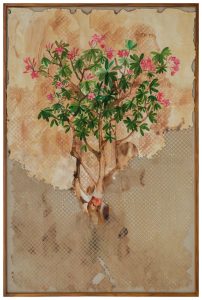 Riddhi Shah, SHAH-0009, The Garden Remembers, 72 x 48 inches, Gouache, gold pigment and walnut stain on acid free paper & paper cut jali, 2026